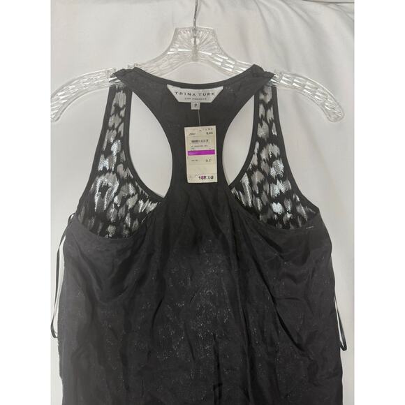 TRINA TURK 100% Silk metallic print tank top size XS NWT Futuristic chrome - Picture 5 of 6
